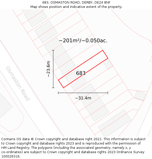 683, OSMASTON ROAD, DERBY, DE24 8NF: Plot and title map