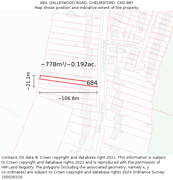 684, GALLEYWOOD ROAD, CHELMSFORD, CM2 8BY: Plot and title map