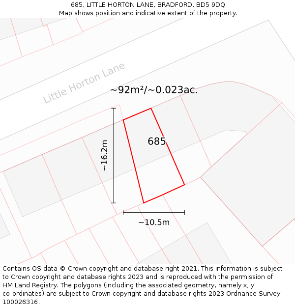 685, LITTLE HORTON LANE, BRADFORD, BD5 9DQ: Plot and title map