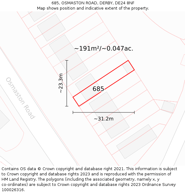 685, OSMASTON ROAD, DERBY, DE24 8NF: Plot and title map