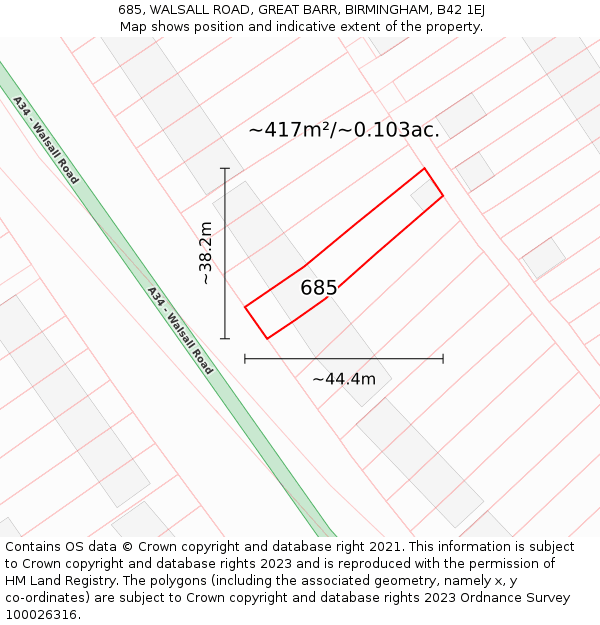 685, WALSALL ROAD, GREAT BARR, BIRMINGHAM, B42 1EJ: Plot and title map