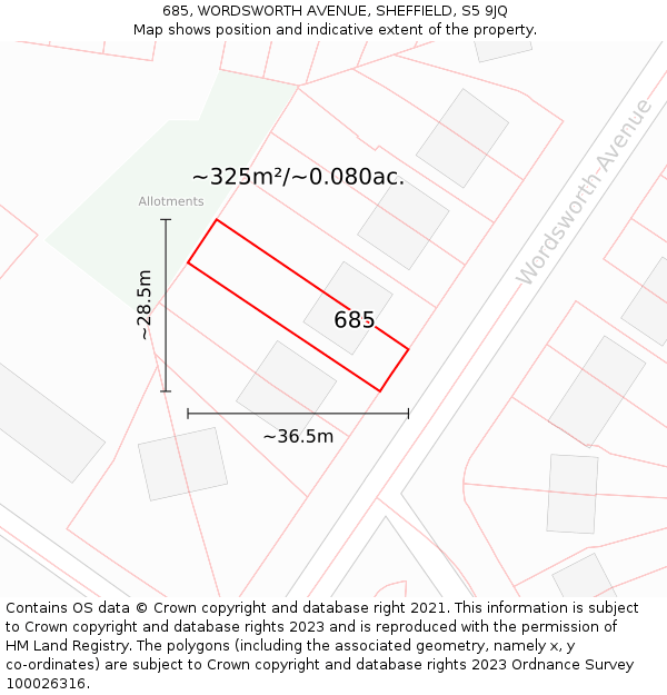 685, WORDSWORTH AVENUE, SHEFFIELD, S5 9JQ: Plot and title map