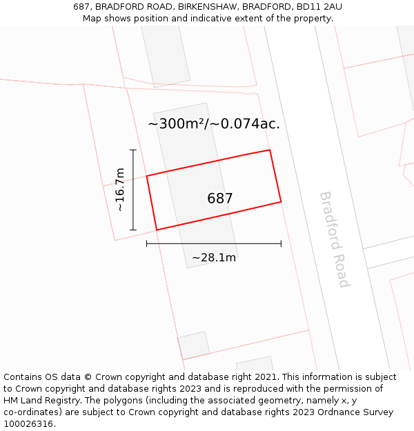 687, BRADFORD ROAD, BIRKENSHAW, BRADFORD, BD11 2AU: Plot and title map