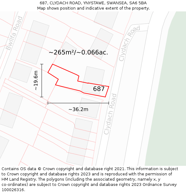 687, CLYDACH ROAD, YNYSTAWE, SWANSEA, SA6 5BA: Plot and title map