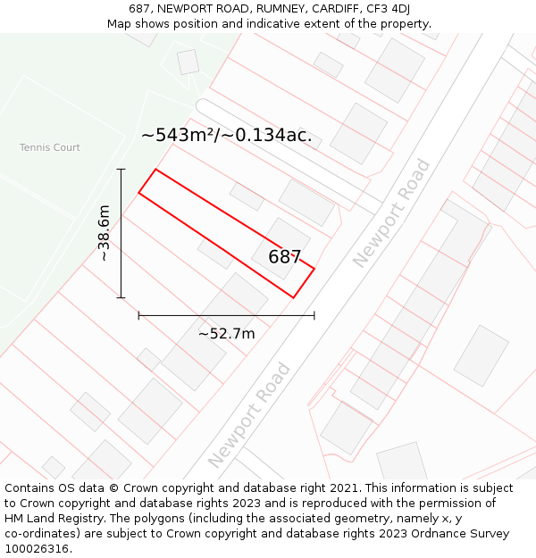 687, NEWPORT ROAD, RUMNEY, CARDIFF, CF3 4DJ: Plot and title map