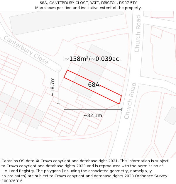 68A, CANTERBURY CLOSE, YATE, BRISTOL, BS37 5TY: Plot and title map