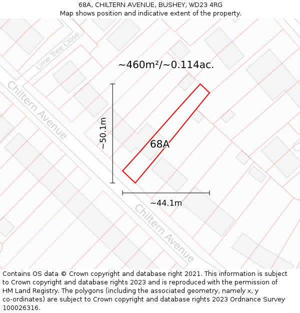68A, CHILTERN AVENUE, BUSHEY, WD23 4RG: Plot and title map