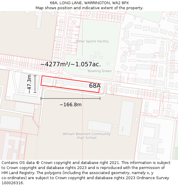 68A, LONG LANE, WARRINGTON, WA2 8PX: Plot and title map