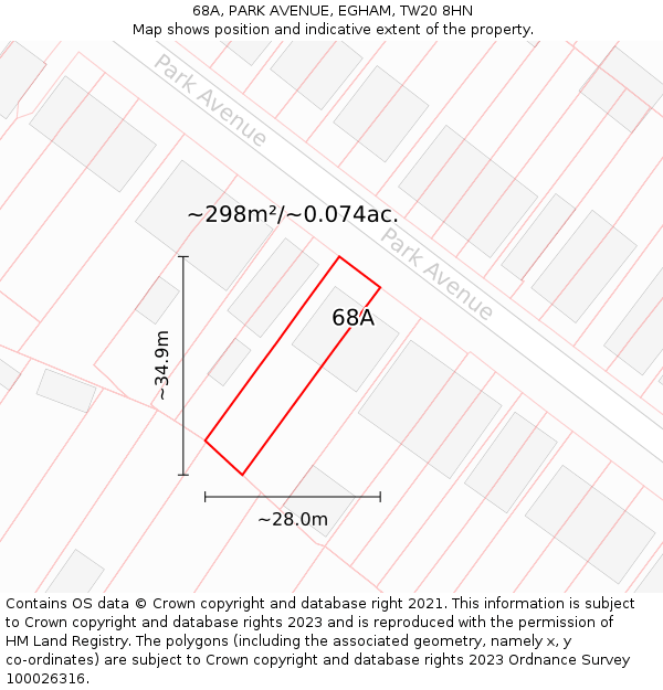 68A, PARK AVENUE, EGHAM, TW20 8HN: Plot and title map