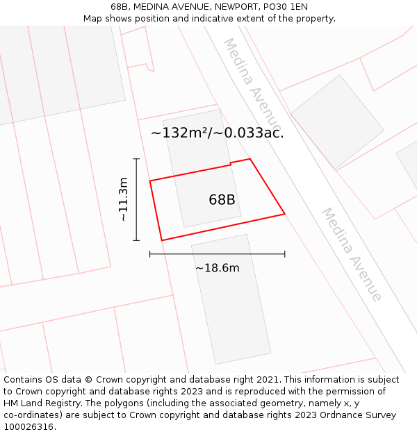 68B, MEDINA AVENUE, NEWPORT, PO30 1EN: Plot and title map