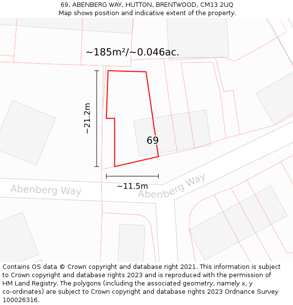 69, ABENBERG WAY, HUTTON, BRENTWOOD, CM13 2UQ: Plot and title map