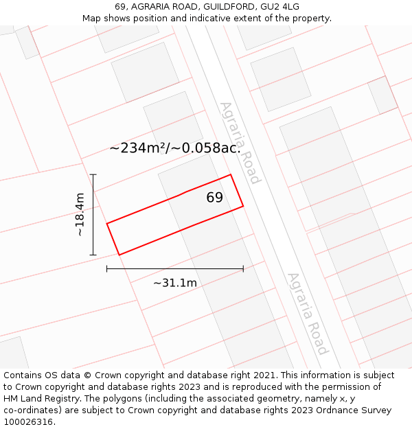 69, AGRARIA ROAD, GUILDFORD, GU2 4LG: Plot and title map