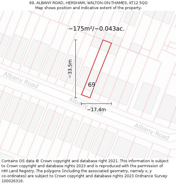 69, ALBANY ROAD, HERSHAM, WALTON-ON-THAMES, KT12 5QG: Plot and title map