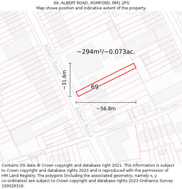 69, ALBERT ROAD, ROMFORD, RM1 2PS: Plot and title map