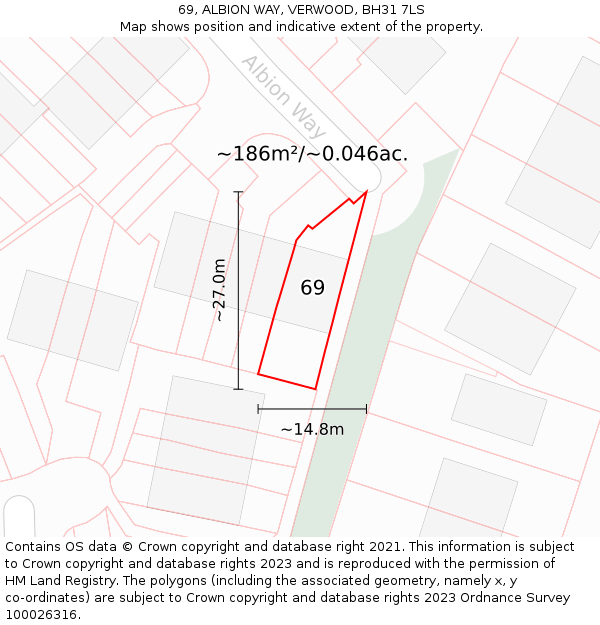 69, ALBION WAY, VERWOOD, BH31 7LS: Plot and title map