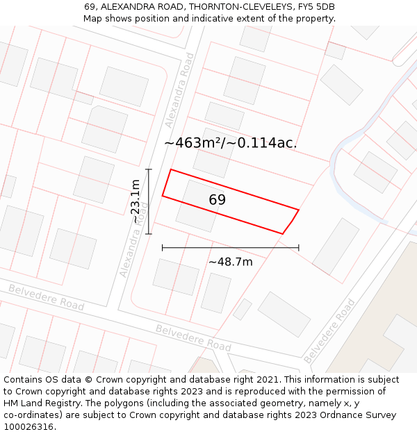 69, ALEXANDRA ROAD, THORNTON-CLEVELEYS, FY5 5DB: Plot and title map