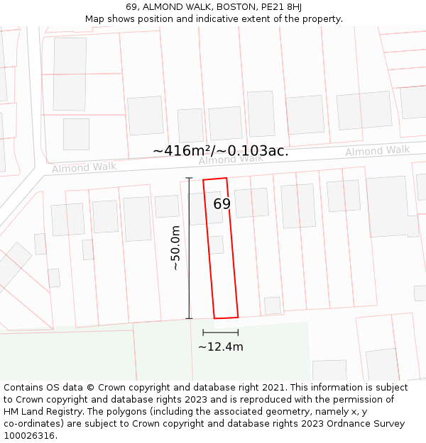 69, ALMOND WALK, BOSTON, PE21 8HJ: Plot and title map