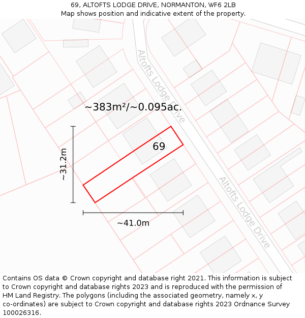 69, ALTOFTS LODGE DRIVE, NORMANTON, WF6 2LB: Plot and title map