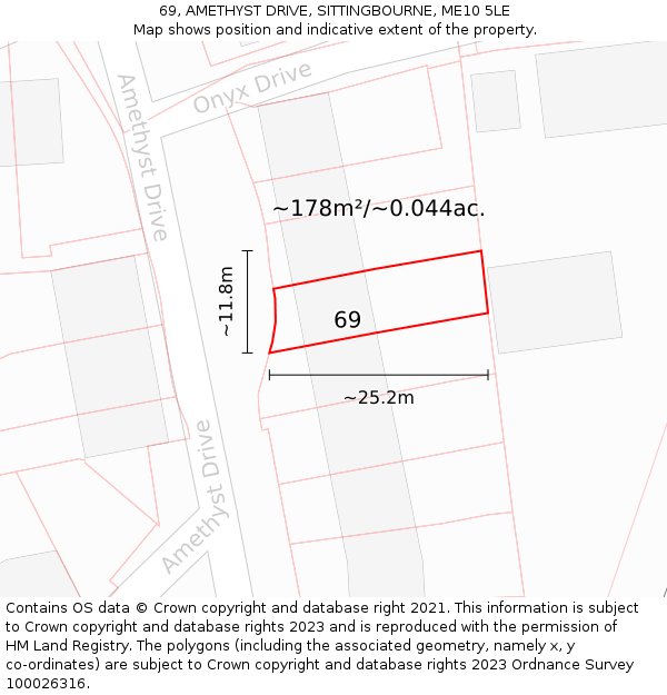 69, AMETHYST DRIVE, SITTINGBOURNE, ME10 5LE: Plot and title map