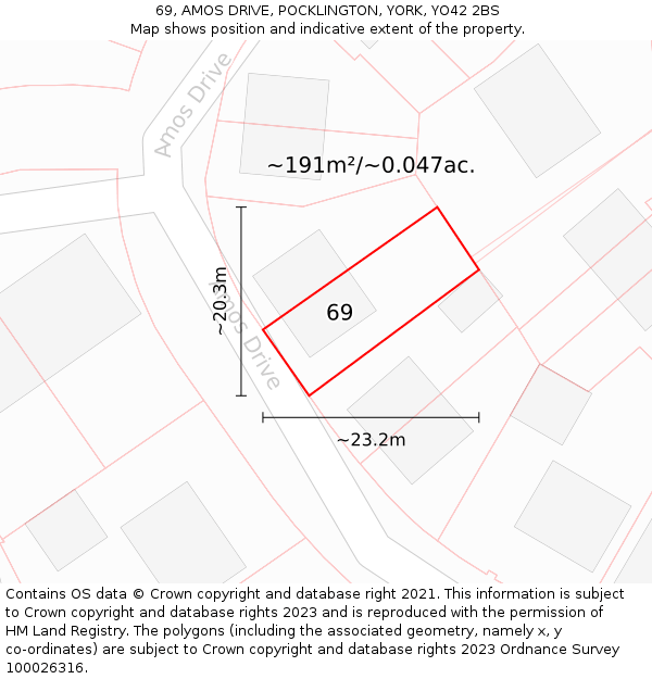 69, AMOS DRIVE, POCKLINGTON, YORK, YO42 2BS: Plot and title map