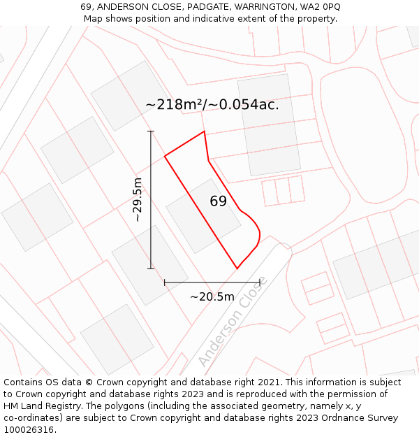 69, ANDERSON CLOSE, PADGATE, WARRINGTON, WA2 0PQ: Plot and title map