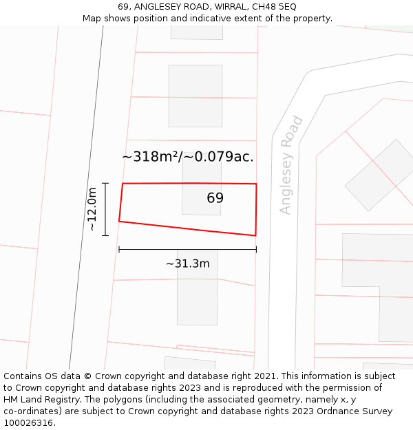 69, ANGLESEY ROAD, WIRRAL, CH48 5EQ: Plot and title map