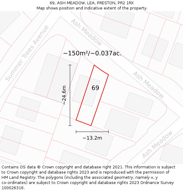 69, ASH MEADOW, LEA, PRESTON, PR2 1RX: Plot and title map