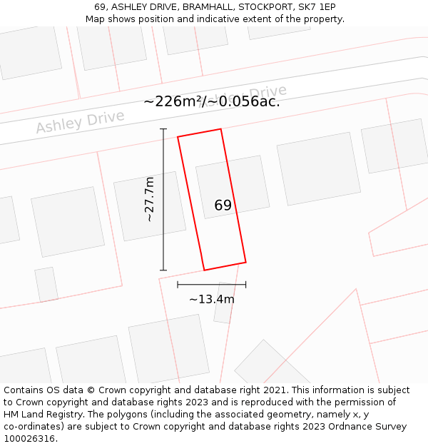 69, ASHLEY DRIVE, BRAMHALL, STOCKPORT, SK7 1EP: Plot and title map