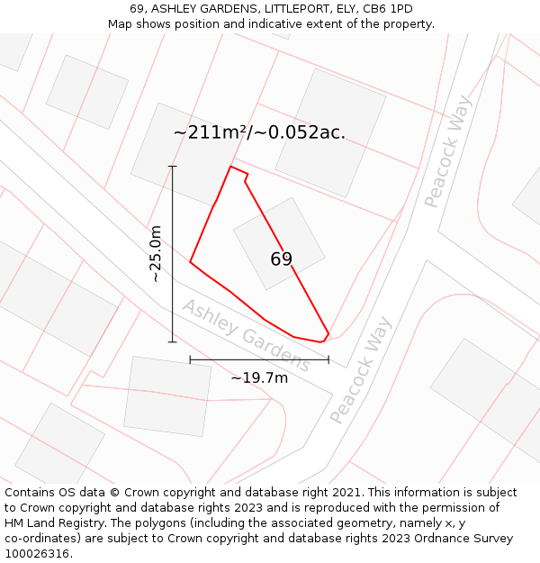 69, ASHLEY GARDENS, LITTLEPORT, ELY, CB6 1PD: Plot and title map