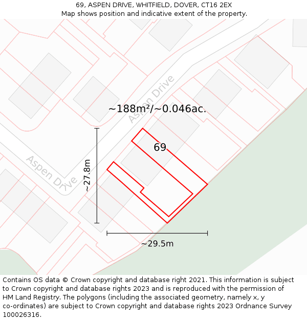 69, ASPEN DRIVE, WHITFIELD, DOVER, CT16 2EX: Plot and title map