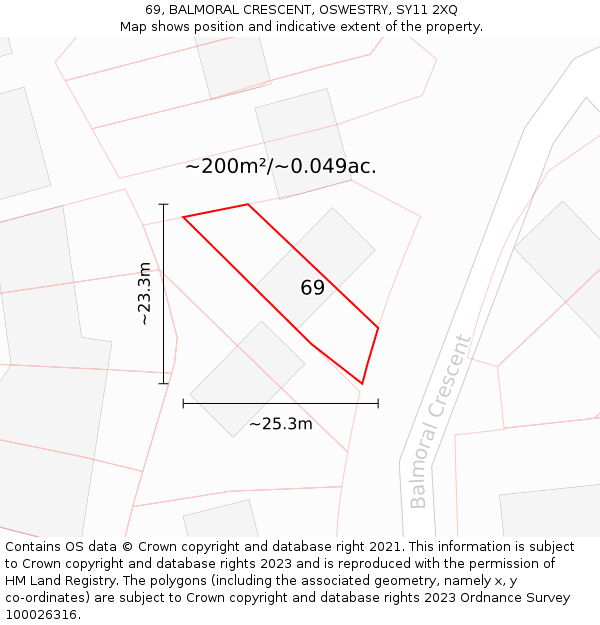 69, BALMORAL CRESCENT, OSWESTRY, SY11 2XQ: Plot and title map