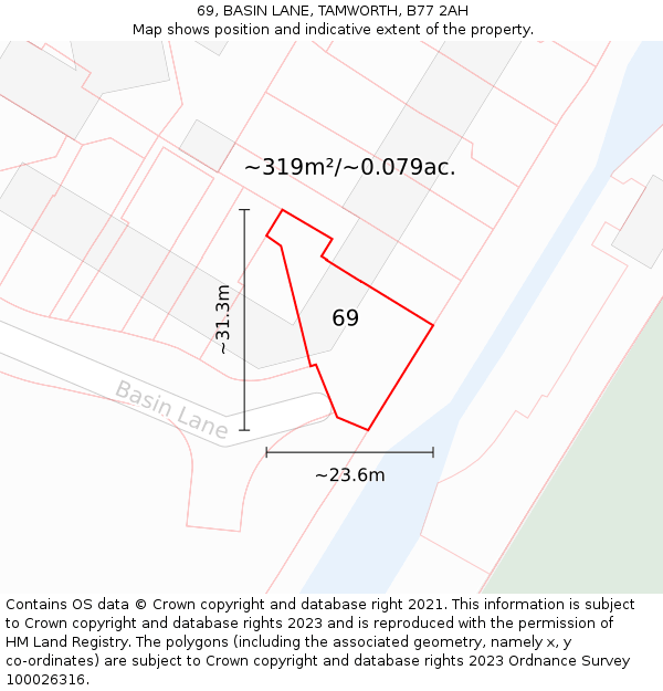 69, BASIN LANE, TAMWORTH, B77 2AH: Plot and title map