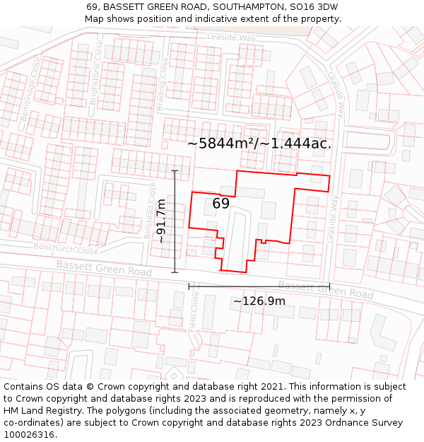 69, BASSETT GREEN ROAD, SOUTHAMPTON, SO16 3DW: Plot and title map