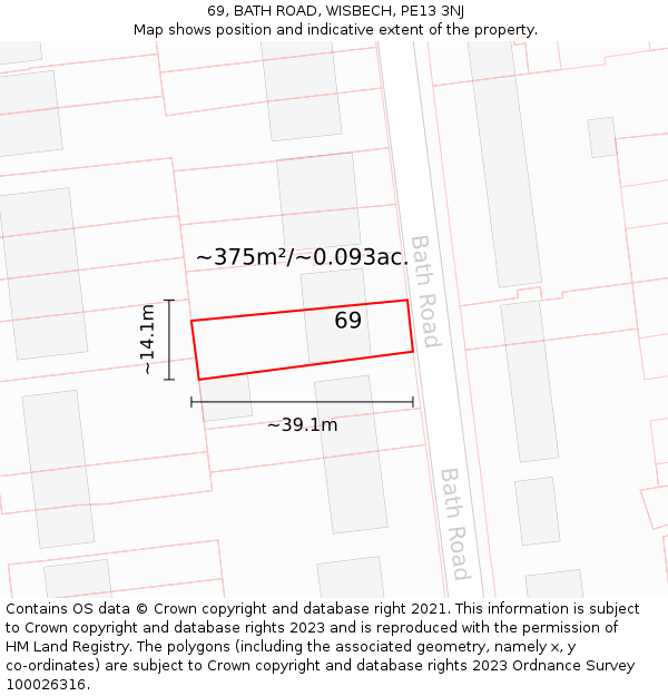 69, BATH ROAD, WISBECH, PE13 3NJ: Plot and title map