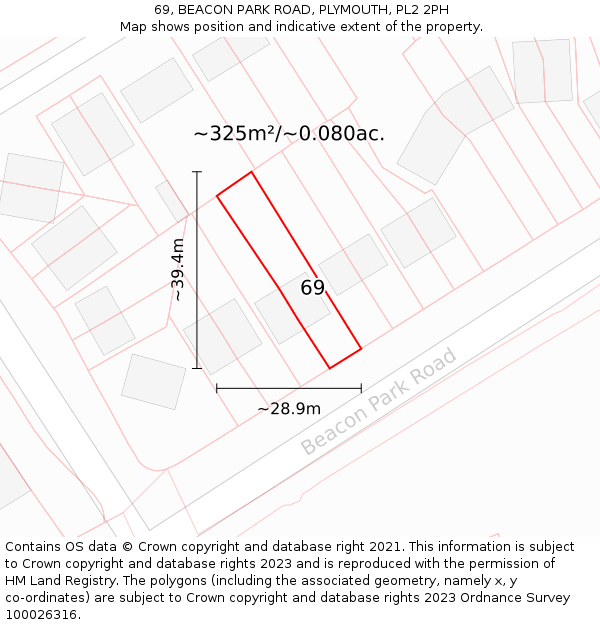 69, BEACON PARK ROAD, PLYMOUTH, PL2 2PH: Plot and title map