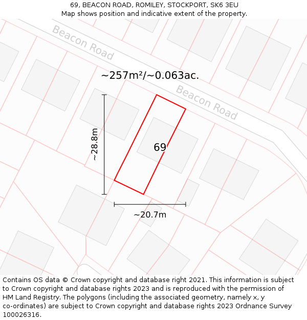 69, BEACON ROAD, ROMILEY, STOCKPORT, SK6 3EU: Plot and title map