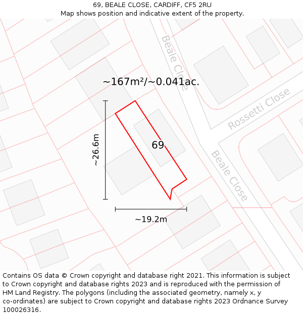 69, BEALE CLOSE, CARDIFF, CF5 2RU: Plot and title map