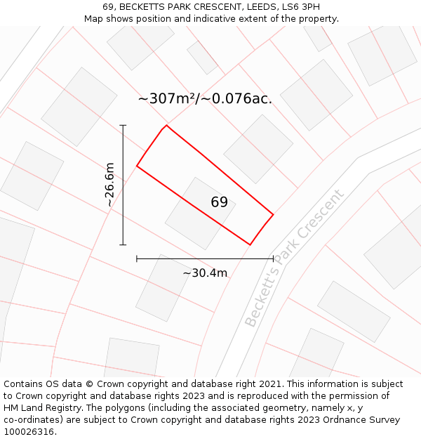 69, BECKETTS PARK CRESCENT, LEEDS, LS6 3PH: Plot and title map