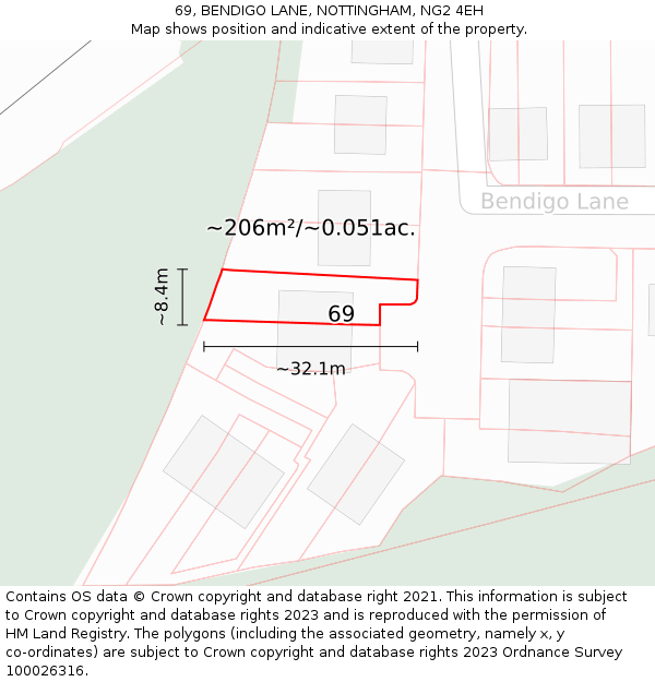 69, BENDIGO LANE, NOTTINGHAM, NG2 4EH: Plot and title map