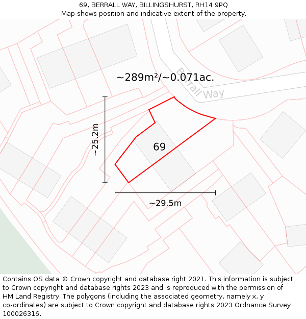 69, BERRALL WAY, BILLINGSHURST, RH14 9PQ: Plot and title map