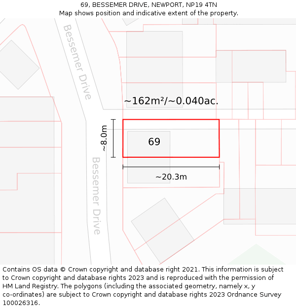 69, BESSEMER DRIVE, NEWPORT, NP19 4TN: Plot and title map