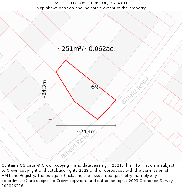 69, BIFIELD ROAD, BRISTOL, BS14 8TT: Plot and title map