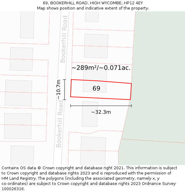 69, BOOKERHILL ROAD, HIGH WYCOMBE, HP12 4EY: Plot and title map