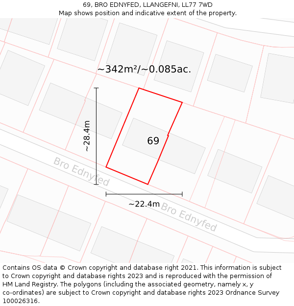 69, BRO EDNYFED, LLANGEFNI, LL77 7WD: Plot and title map