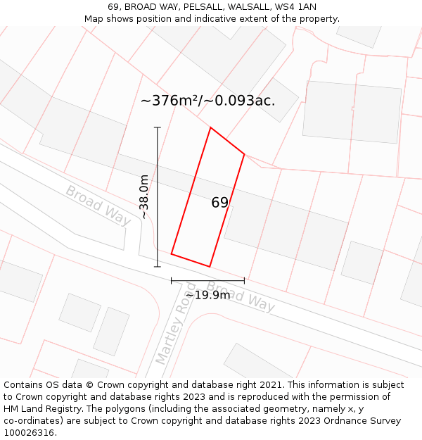 69, BROAD WAY, PELSALL, WALSALL, WS4 1AN: Plot and title map