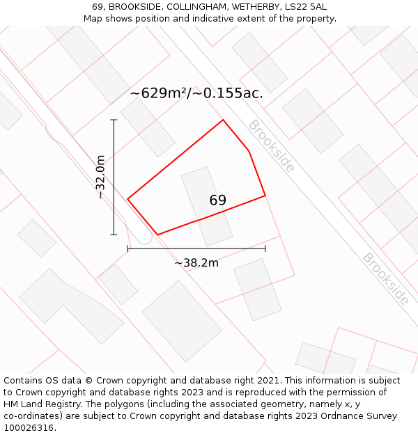 69, BROOKSIDE, COLLINGHAM, WETHERBY, LS22 5AL: Plot and title map