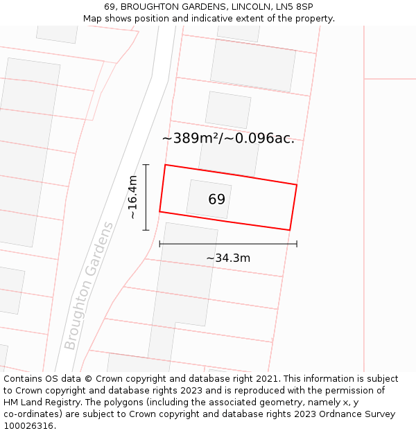 69, BROUGHTON GARDENS, LINCOLN, LN5 8SP: Plot and title map