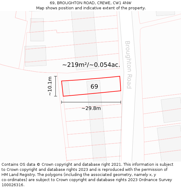 69, BROUGHTON ROAD, CREWE, CW1 4NW: Plot and title map