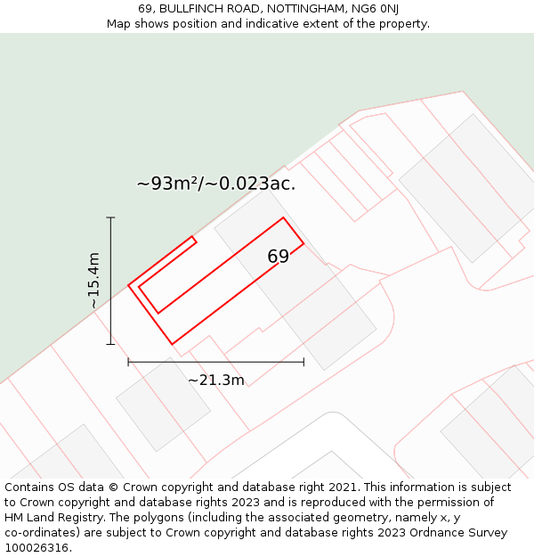 69, BULLFINCH ROAD, NOTTINGHAM, NG6 0NJ: Plot and title map