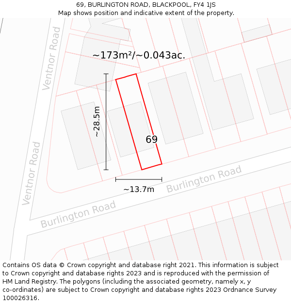 69, BURLINGTON ROAD, BLACKPOOL, FY4 1JS: Plot and title map